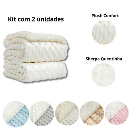 Imagem de Cobertor Kit 2pçs Bebê Wave Berço Azul e Pipoquinha Branco