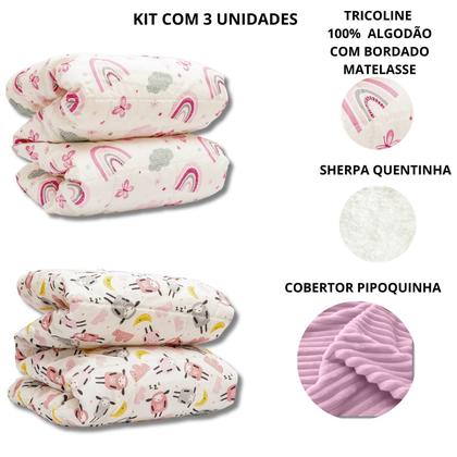 Imagem de Cobertor Kit 3pçs Bebê Wave Berço Rosa e Edredom Rosa