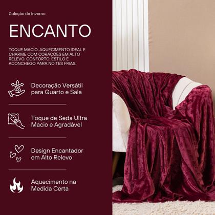 Imagem de Cobertor Manta Encanto Avulso Dupla Face KING em Mantinha Soft Plush Fleece Corações em Alto Relevo Toque de Seda Super Macio Quente