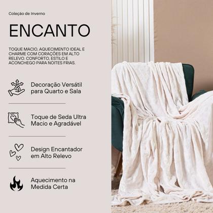 Imagem de Cobertor Manta Encanto Avulso Dupla Face KING em Mantinha Soft Plush Fleece Corações em Alto Relevo Toque de Seda Super Macio Quente