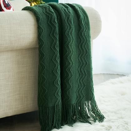 Imagem de Cobertor MIULEE 127x152 cm com borlas de malha verde escuro