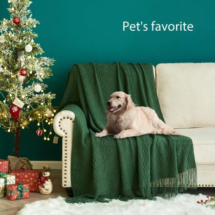 Imagem de Cobertor MIULEE 127x152 cm com borlas de malha verde escuro