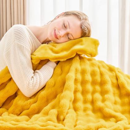 Imagem de Cobertor NEWCOSPLAY amarelo mostarda de pele sintética 550GSM 130x150cm