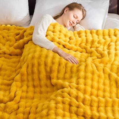 Imagem de Cobertor NEWCOSPLAY amarelo mostarda de pele sintética 550GSM 130x150cm