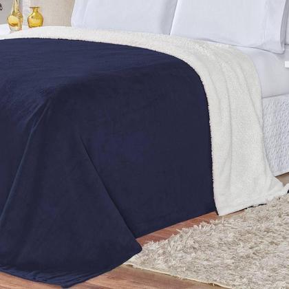 Imagem de Cobertor Pele De Carneiro Sherpa Alaska King 01 Peça - Marinho