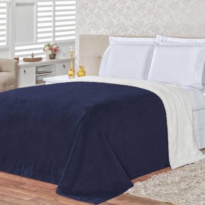 Imagem de Cobertor Pele De Carneiro Sherpa Alaska Queen 01 Peça - Marinho