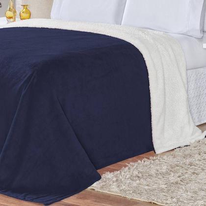 Imagem de Cobertor Pele De Carneiro Sherpa Alaska Queen 01 Peça - Marinho