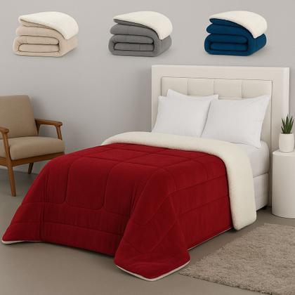 Imagem de Cobertor Queen 1 Peça Maya Manta Soft e Sherpa de Carneiro 100 Poliester Quentinho.