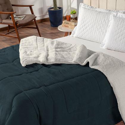 Imagem de Cobertor Queen 1 Peça Maya Manta Soft e Sherpa de Carneiro 100 Poliester Quentinho.