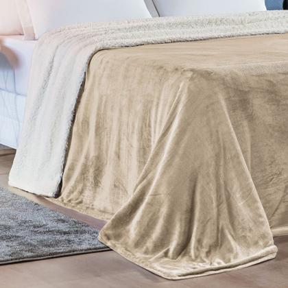 Imagem de Cobertor Queen Alaska Dupla Face Sherpa/Mantinha 1 Peça - Caqui
