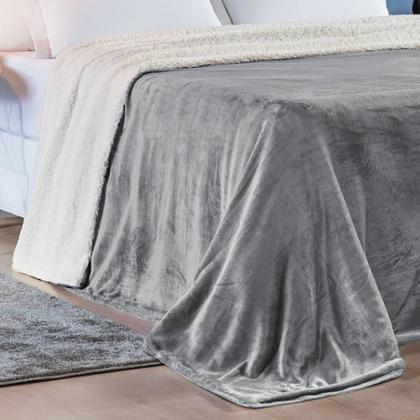 Imagem de Cobertor Queen Alaska Dupla Face Sherpa/Mantinha - Cinza - Flanel 100% Poliester