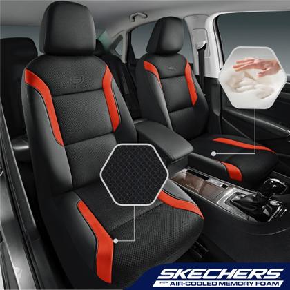 Imagem de Cobertores de Asiento para Auto con Espuma de Memoria Skechers, Cubiertas de Asiento Gruesas con Malla Aireada, Juegos Completos para Asientos, Compatibles con Airbag, Protección y Confort Automotriz para la Mayoría de Autos, Vans, Camionetas y SUVs, Naranja