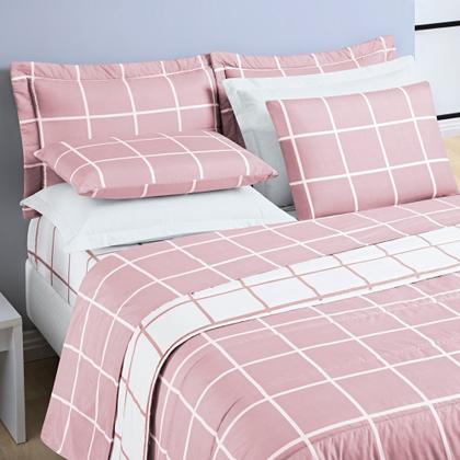 Imagem de Cobre Leito 200 Fios Dupla Face Solteiro Austin 02 Peças - Rosa