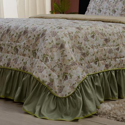 Imagem de Cobre Leito Alice King Size Dupla Face com Babado - Coleção 3 Peças em Percal e Microfibra