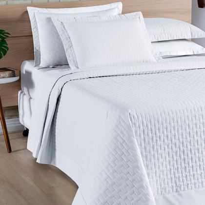 Imagem de Cobre Leito Casal Algodão Percal 200 Fios Madri 3 Pçs Branco