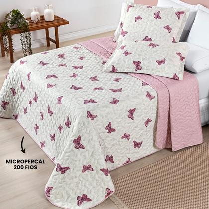 Imagem de Cobre Leito Casal Padrão 200 Fios Avere 03 Peças Borboletas