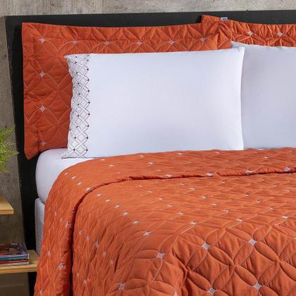 Imagem de Cobre Leito Casal Padrão Ideale 200 Fios Bordado 6 Peças - Terracota