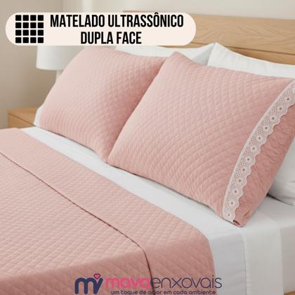 Imagem de Cobre Leito Casal Queen 3 peças Lese Colcha Dupla Face Matelado c/ Porta Travesseiro