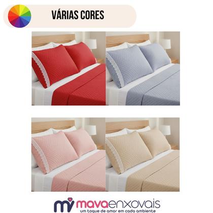 Imagem de Cobre Leito Casal Queen 3 peças Lese Colcha Dupla Face Matelado c/ Porta Travesseiro