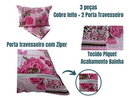 Imagem de Cobre leito Colcha Casal Piquet 3 peças Algodão