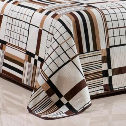 Imagem de Cobre Leito Colcha Casal Queen 03 Peças Tecido Piquet Estampado Xadrez