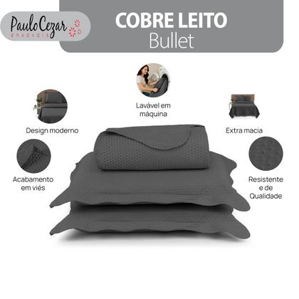 Imagem de Cobre Leito Colcha Casal Queen Dupla Face com Toque Macio 200 Fios Ultrasonic 03 Peças Bulet