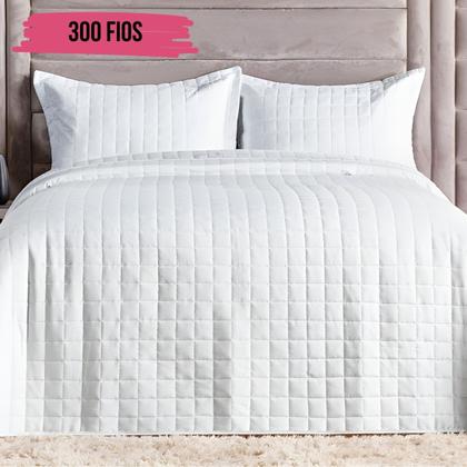 Imagem de Cobre Leito Colcha King 300 Fios 7 Peças Dupla Face com Almofadas Estampadas Porta Travesseiro