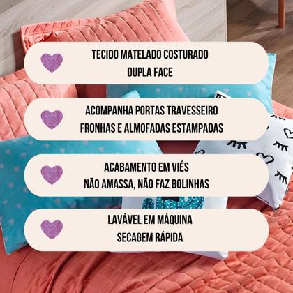 Imagem de Cobre Leito Colcha King 300 Fios 7 Peças Dupla Face com Almofadas Estampadas Porta Travesseiro