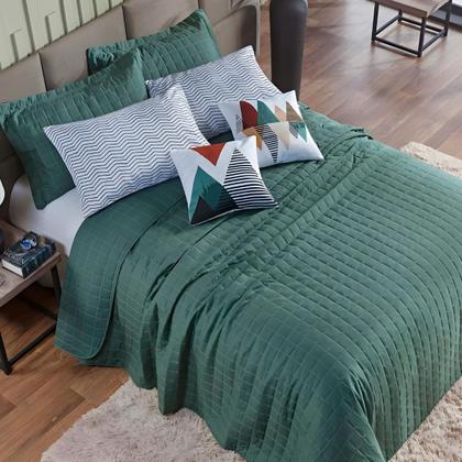 Imagem de Cobre Leito Colcha King 300 Fios 7 Peças Dupla Face com Almofadas Estampadas Porta Travesseiro