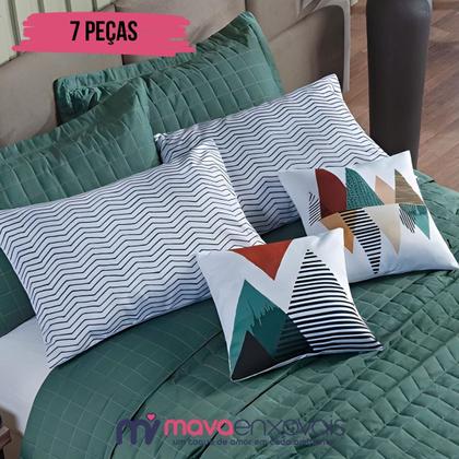 Imagem de Cobre Leito Colcha King 300 Fios 7 Peças Dupla Face com Almofadas Estampadas Porta Travesseiro