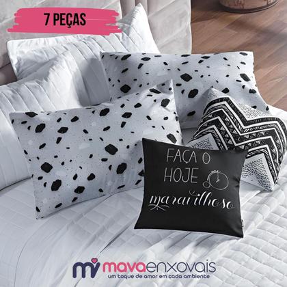 Imagem de Cobre Leito Colcha King 300 Fios 7 Peças Dupla Face com Almofadas Estampadas Porta Travesseiro