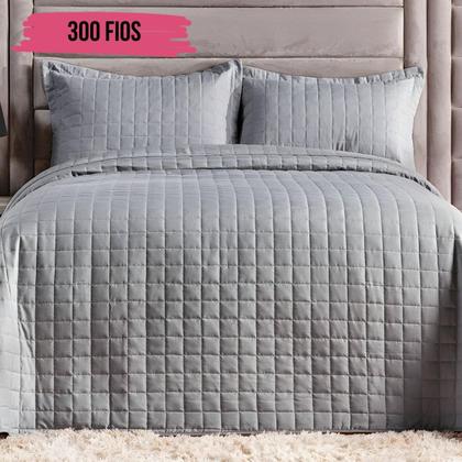 Imagem de Cobre Leito Colcha King 300 Fios 7 Peças Dupla Face com Almofadas Estampadas Porta Travesseiro