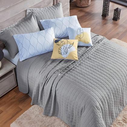 Imagem de Cobre Leito Colcha King 300 Fios 7 Peças Dupla Face com Almofadas Estampadas Porta Travesseiro