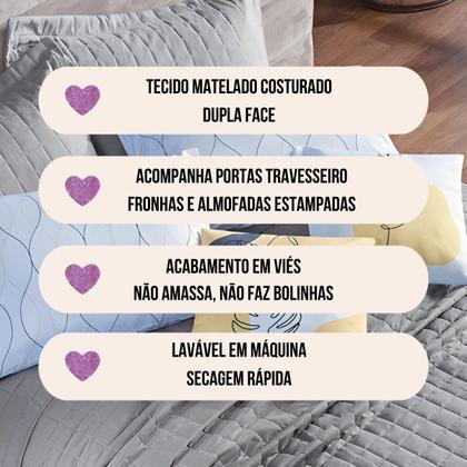 Imagem de Cobre Leito Colcha King 300 Fios 7 Peças Dupla Face com Almofadas Estampadas Porta Travesseiro