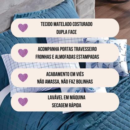 Imagem de Cobre Leito Colcha King 300 Fios 7 Peças Dupla Face com Almofadas Estampadas Porta Travesseiro