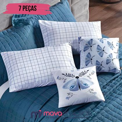 Imagem de Cobre Leito Colcha King 300 Fios 7 Peças Dupla Face com Almofadas Estampadas Porta Travesseiro