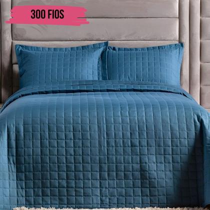 Imagem de Cobre Leito Colcha King 300 Fios 7 Peças Dupla Face com Almofadas Estampadas Porta Travesseiro