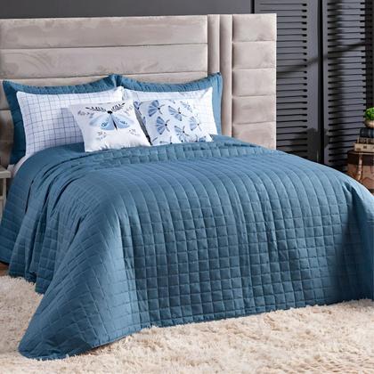 Imagem de Cobre Leito Colcha King 300 Fios 7 Peças Dupla Face com Almofadas Estampadas Porta Travesseiro