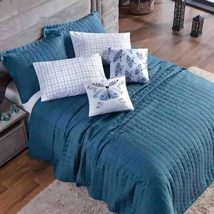 Imagem de Cobre Leito Colcha King 300 Fios 7 Peças Dupla Face com Almofadas Estampadas Porta Travesseiro