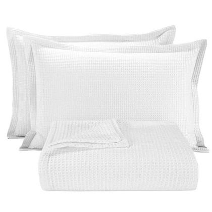 Imagem de Cobre Leito Colcha Piquet Liso Casal Queen Size Padrão 3 Pçs - Branco