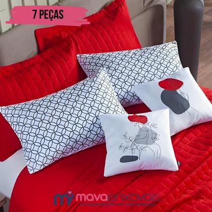 Imagem de Cobre Leito Colcha Queen 300 Fios 7 Peças Dupla Face com Almofadas Estampadas Porta Travesseiro