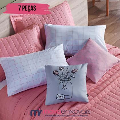 Imagem de Cobre Leito Colcha Queen 300 Fios 7 Peças Dupla Face com Almofadas Estampadas Porta Travesseiro