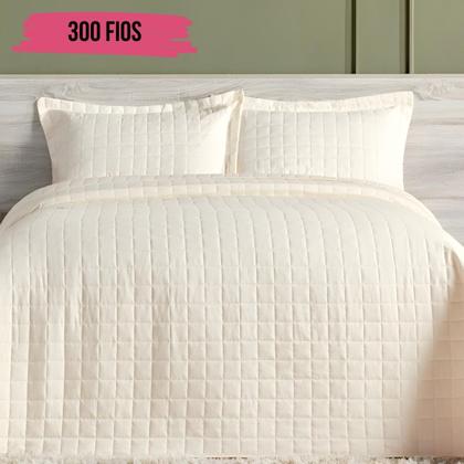 Imagem de Cobre Leito Colcha Queen 300 Fios 7 Peças Dupla Face com Almofadas Estampadas Porta Travesseiro