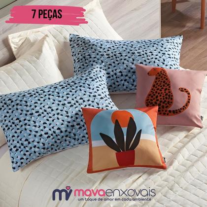 Imagem de Cobre Leito Colcha Queen 300 Fios 7 Peças Dupla Face com Almofadas Estampadas Porta Travesseiro