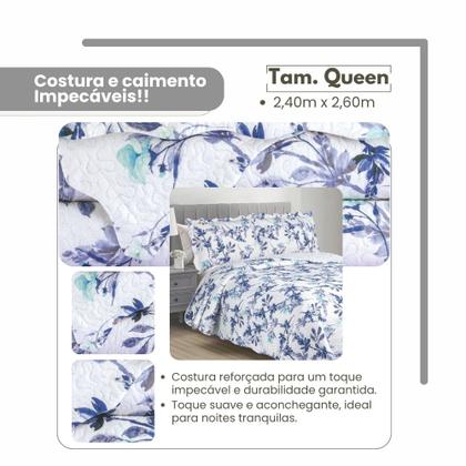 Imagem de Cobre Leito Estampado Tamanho Queen Colcha Boutis Dupla Face