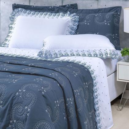 Imagem de Cobre Leito + Jogo de Cama 7 Peças Queen Percal 200 Fios Mistral 100% Algodão - Topázio