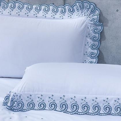 Imagem de Cobre Leito + Jogo de Cama 7 Peças Queen Percal 200 Fios Mistral 100% Algodão - Topázio