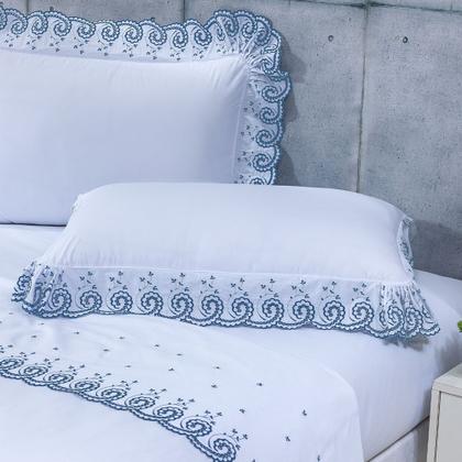 Imagem de Cobre Leito + Jogo de Cama 7 Peças Queen Percal 200 Fios Mistral 100% Algodão - Topázio