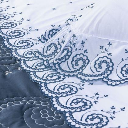 Imagem de Cobre Leito + Jogo de Cama 7 Peças Queen Percal 200 Fios Mistral 100% Algodão - Topázio