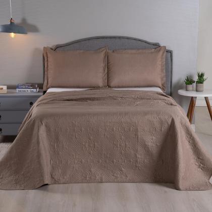 Imagem de Cobre Leito King Colcha 03 Pçs Dupla Face Liso Matelado Petchowork Liso